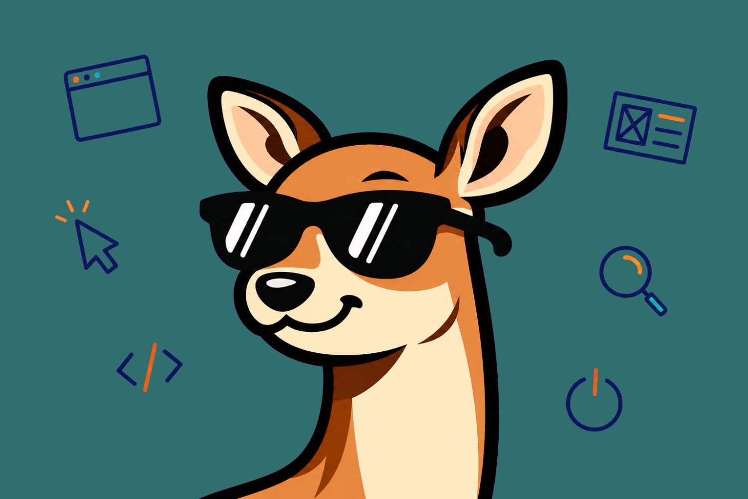 Taylor surrounded by browser, cursor, code, and search icons